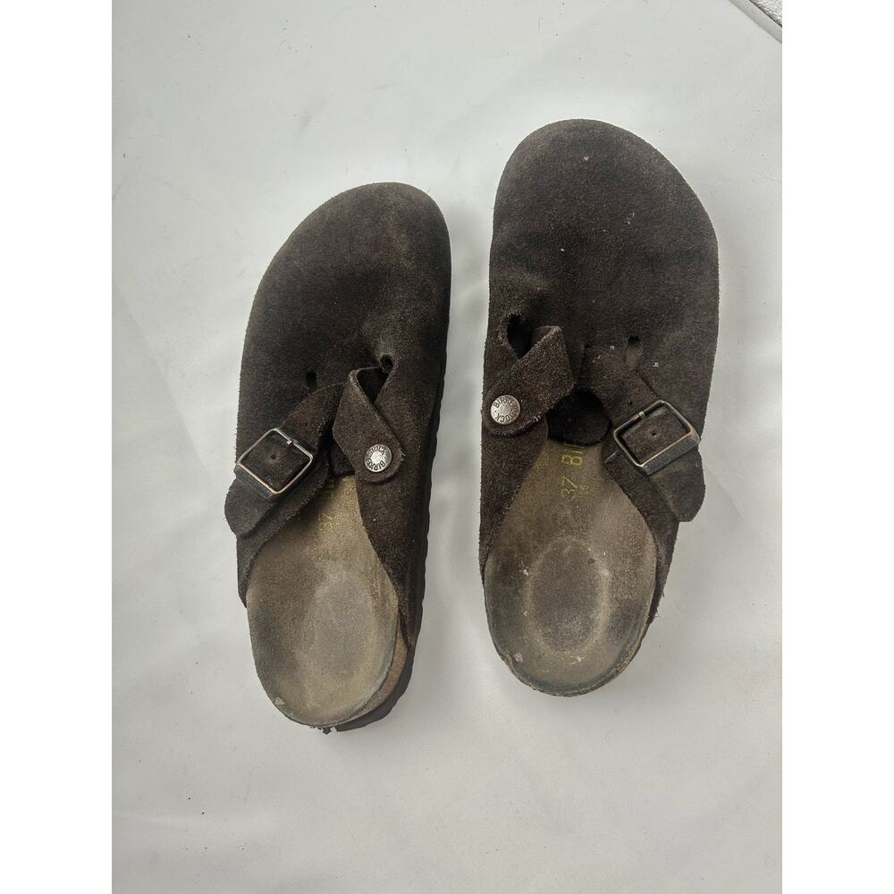 Birkenstock Boston Shoes Womens Size 37 Brown Suede Clogs Slip On Comfort Mule - Picture 2 of 6